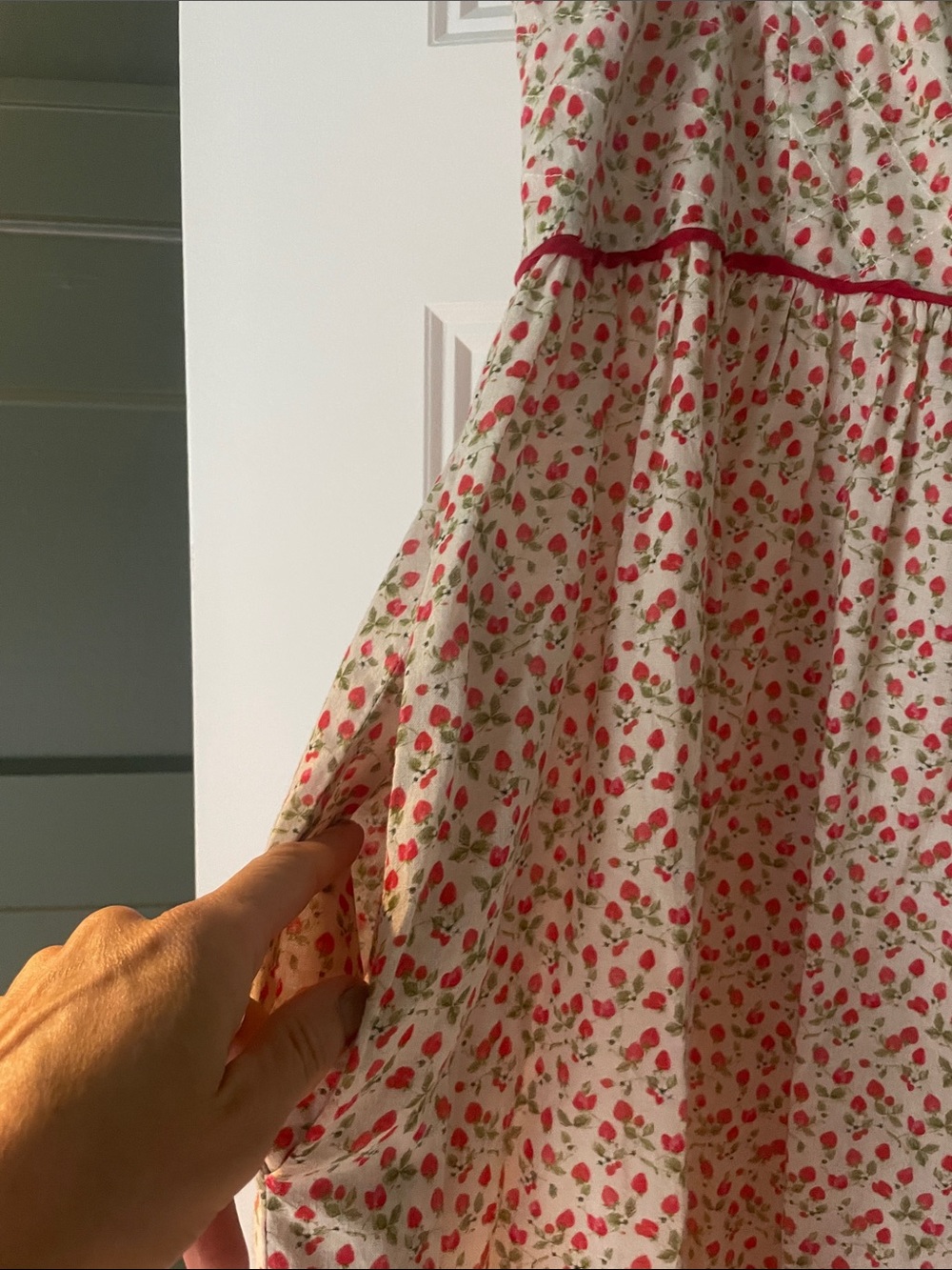 Christy Dawn Chiara Ivory Floral Maxi Dress with Red Trim in Strawberry field - Picture 5 of 10